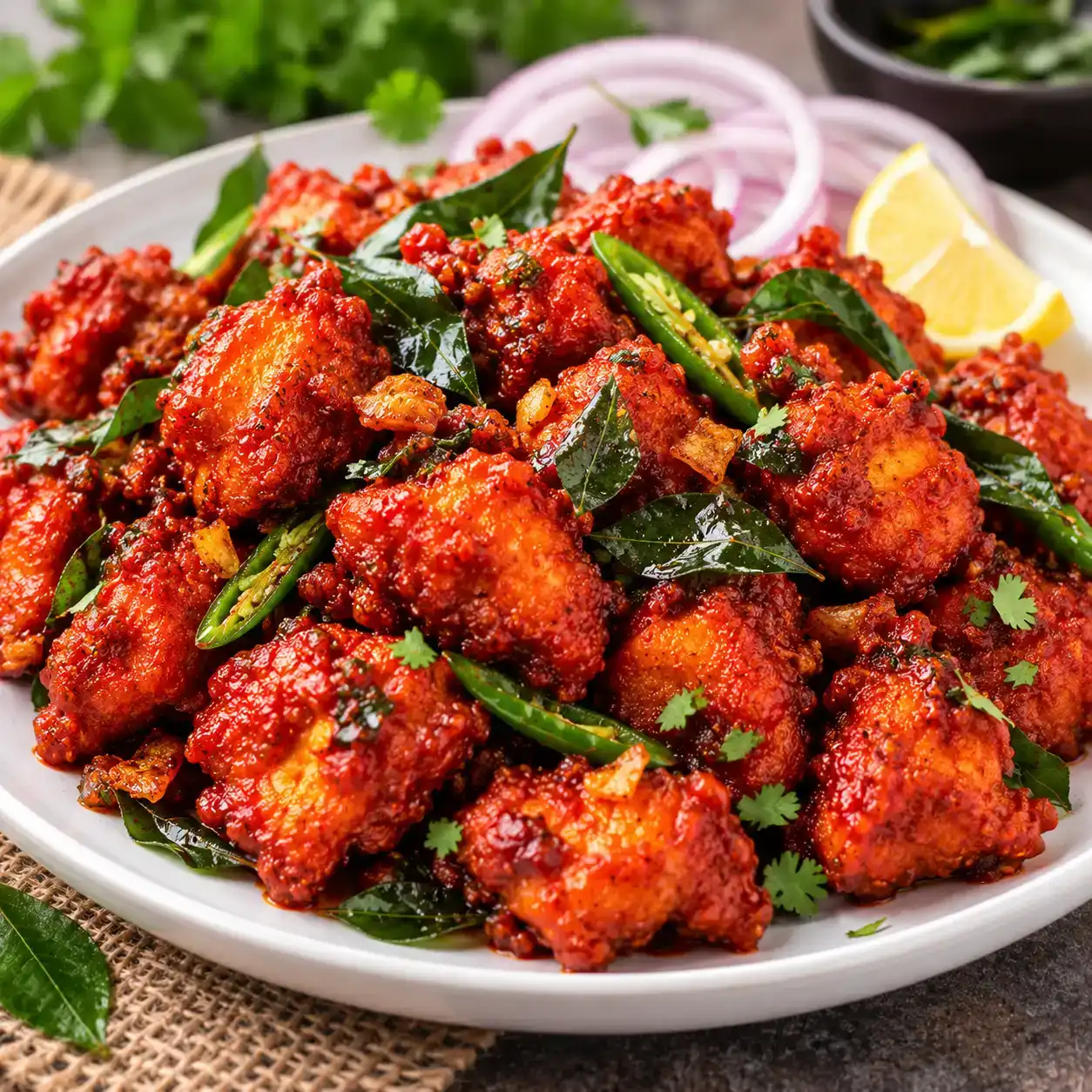 Hyd Spl Chicken 65 — Crispy, spicy fried chicken tossed with South Indian-style seasoning at Apna Bazar - Eatery